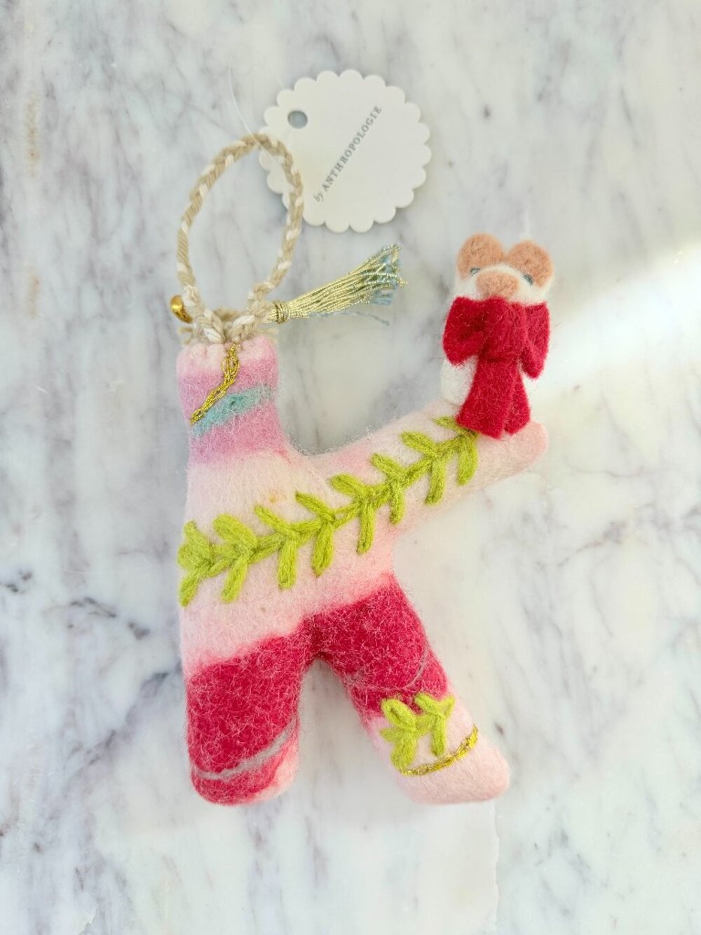 🐰 🐭 ANTHROPOLOGIE Letter K Monogram Forest Friends Felted Christmas Ornament